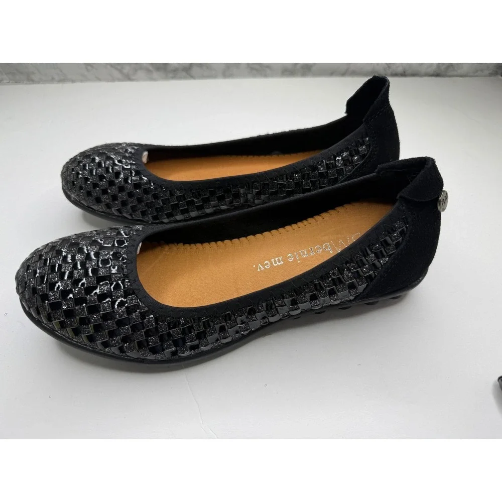 Bernie Mev Catwalk Black Glitter Woven Elastic Ballet‎ Flats Womens Size 38 EU